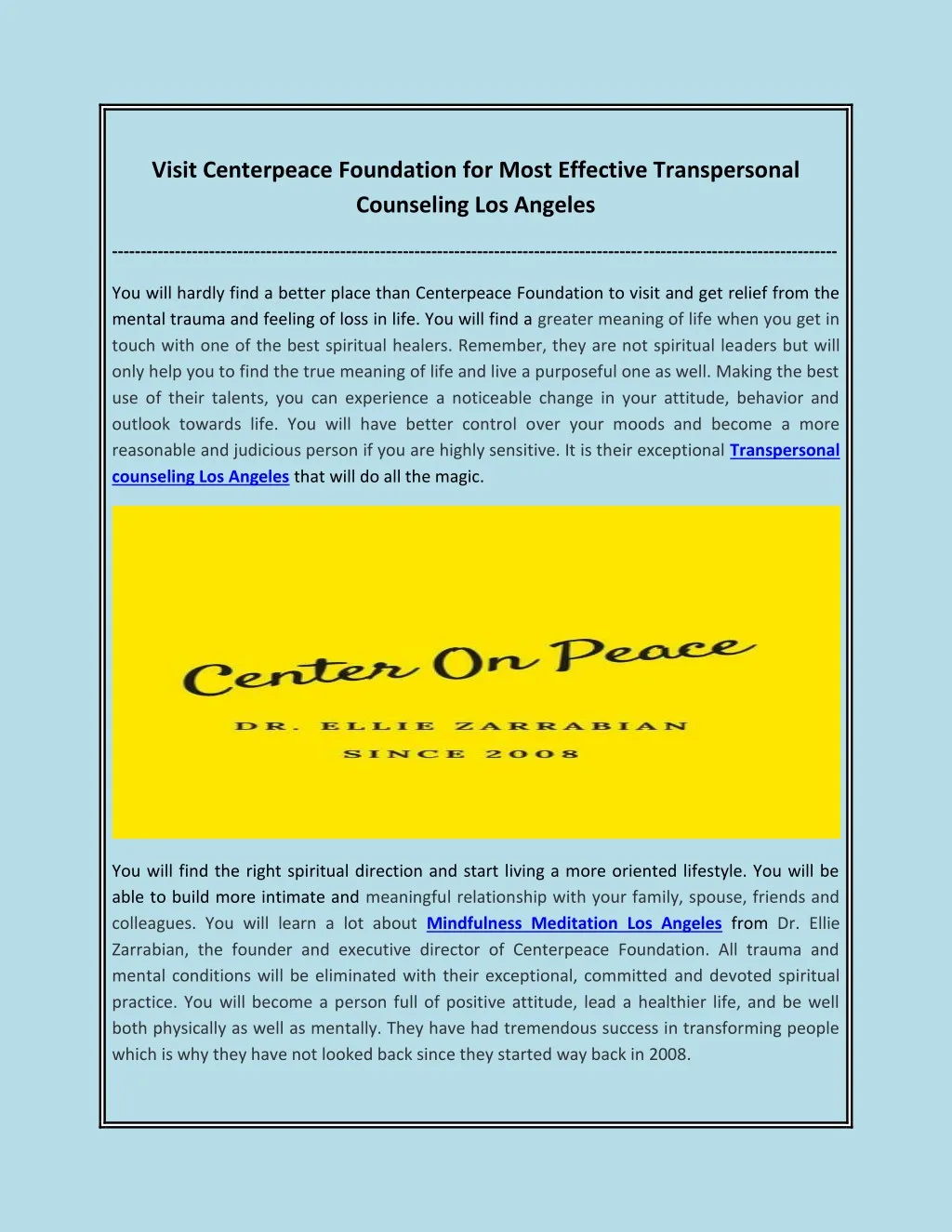 visit centerpeace foundation for most effective