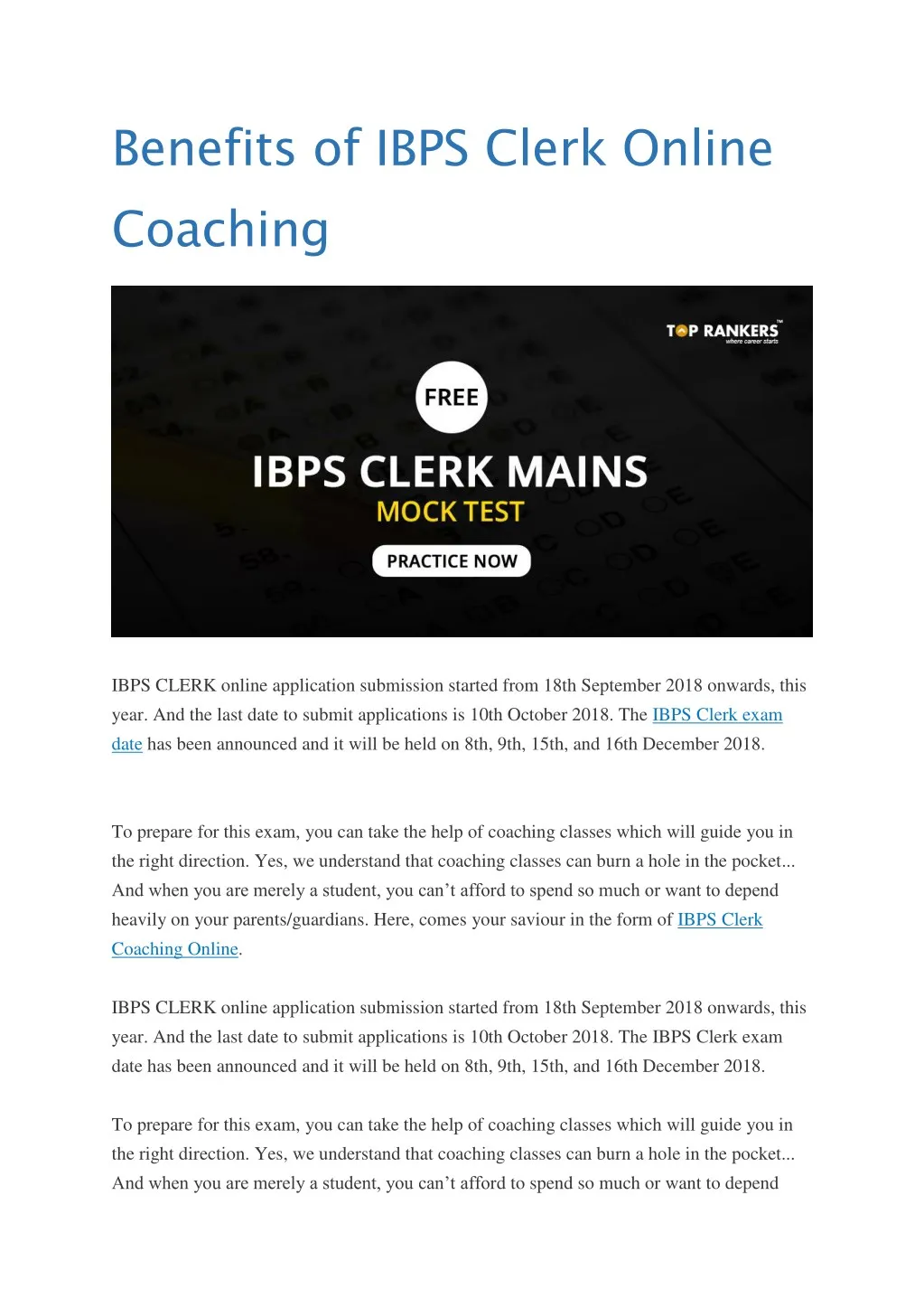 benefits of ibps clerk online coaching