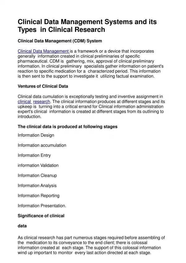 Clinical data management systems and its types in clinical research converted