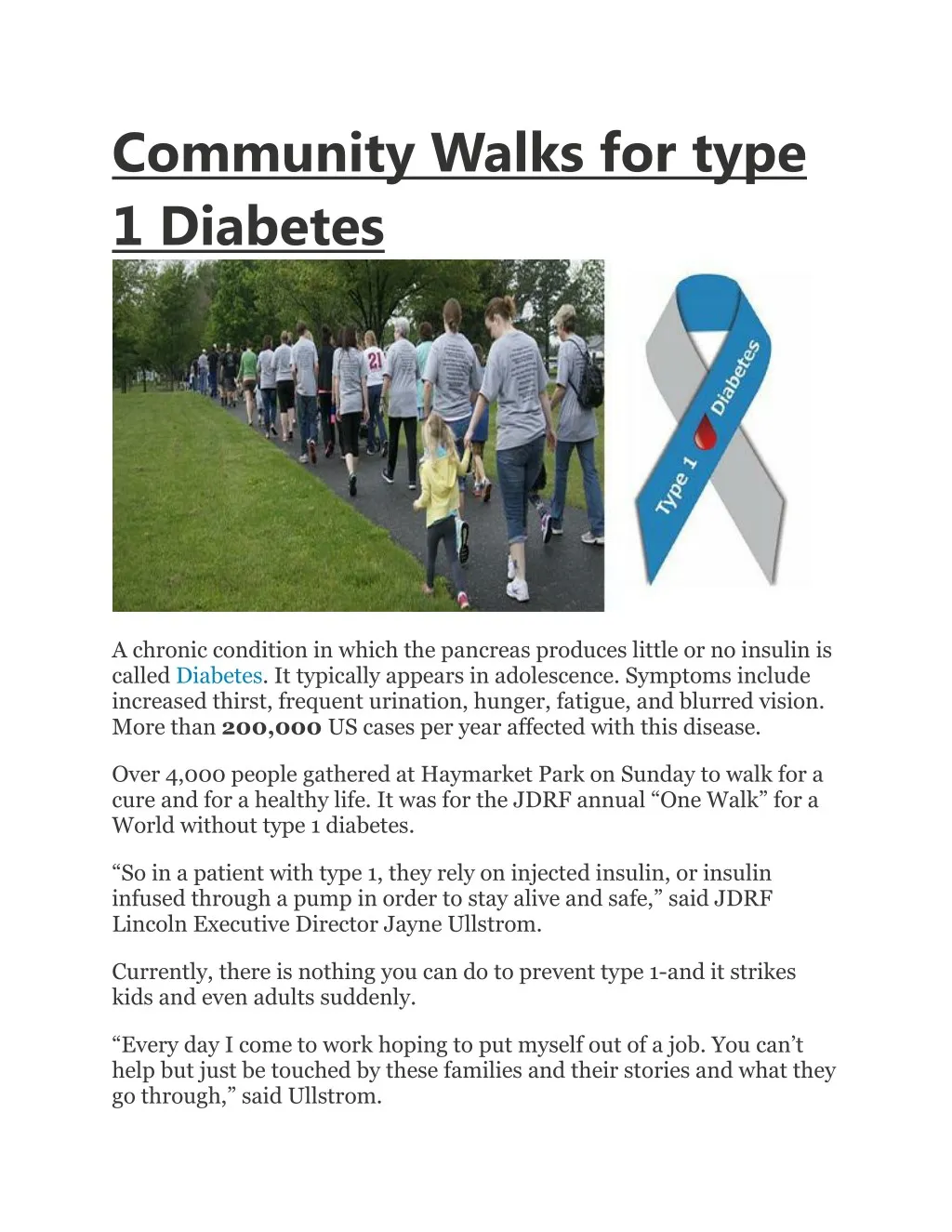 community walks for type 1 diabetes