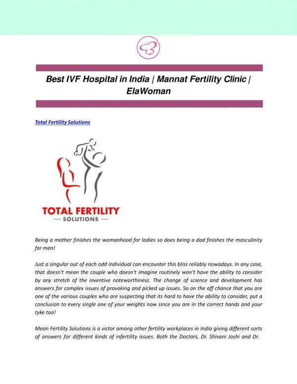 Best IVF Hospital in India | Mannat Fertility Clinic | ElaWoman