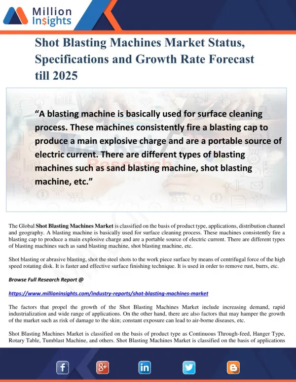 Shot Blasting Machines Market Status, Specifications and Growth Rate Forecast till 2025
