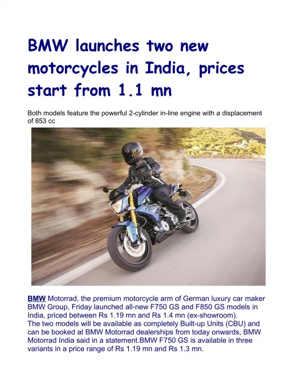 BMW launches two new motorcycles in India, prices start from 1.1 mn