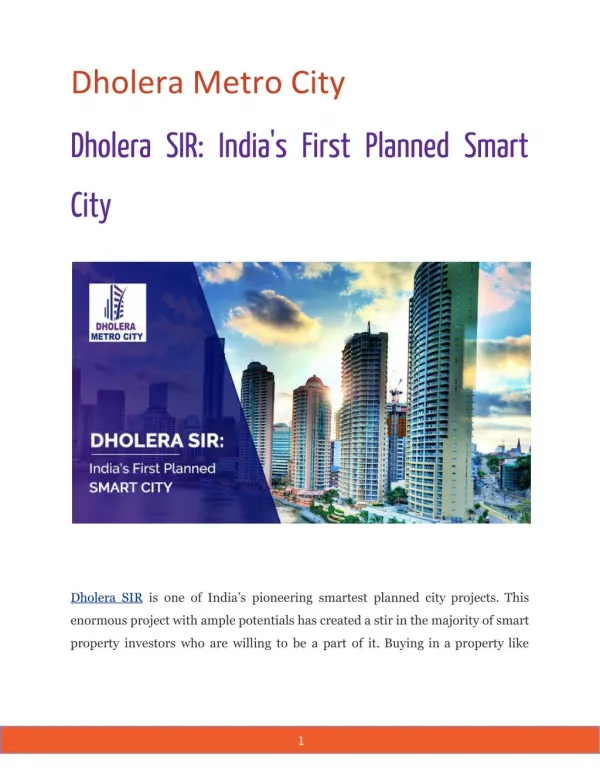 Dholera SIR: India's First Planned Smart City