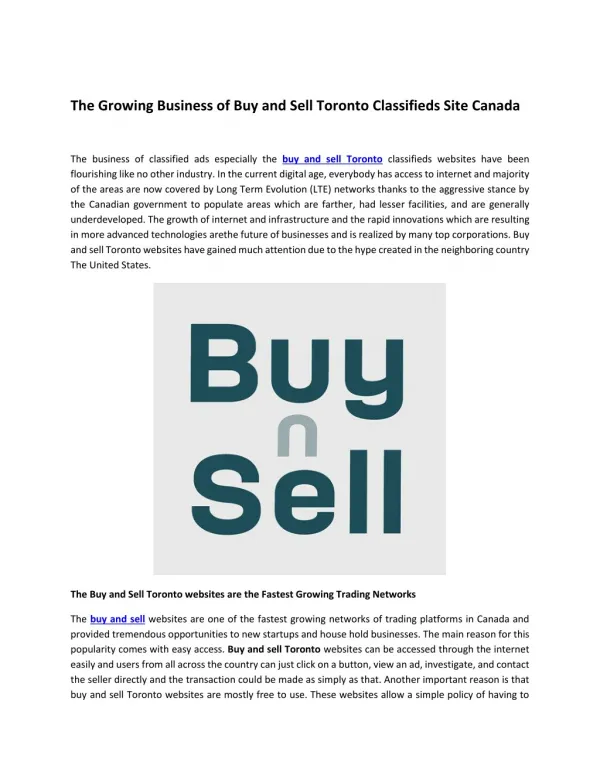The Growing Business of Buy and Sell Toronto Classifieds Site Canada