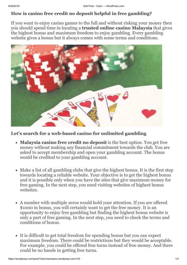 How is casino free credit no deposit helpful in free gambling