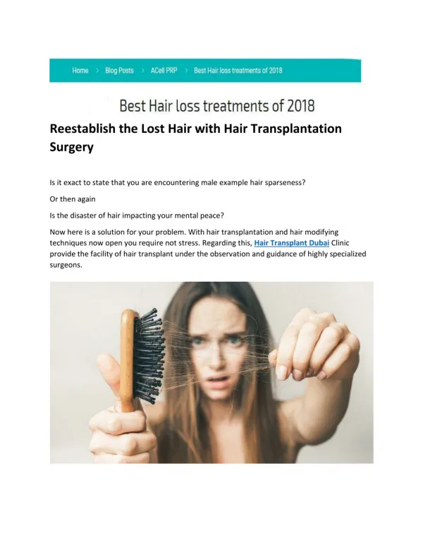 Reestablish the Lost Hair with Hair Transplantation Surgery