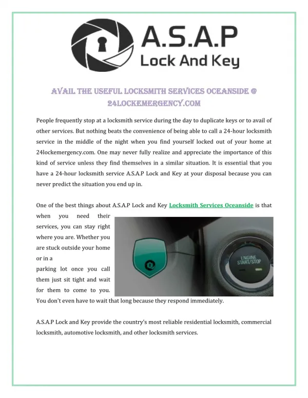 Locksmith Services Oceanside