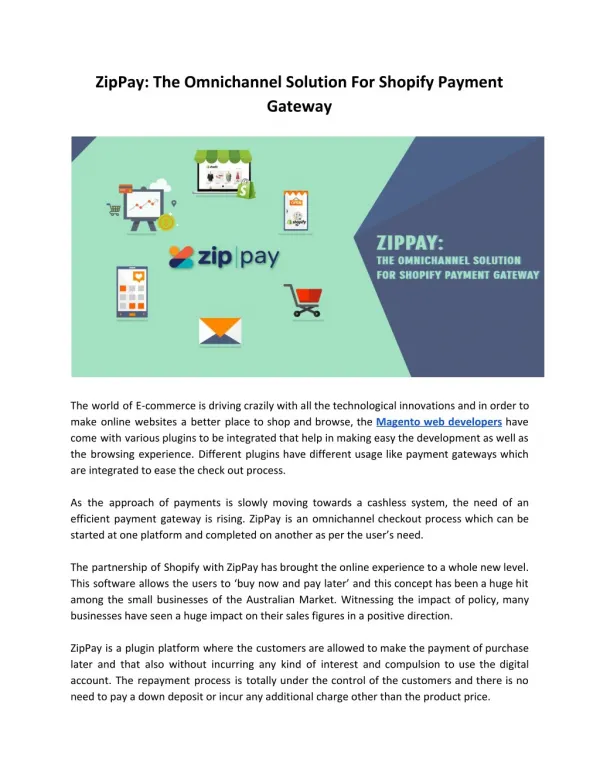 ZipPay: The Omnichannel Solution For Shopify Payment Gateway