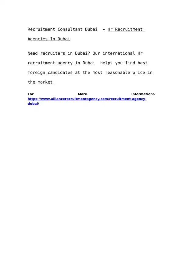 recruitment consultant dubai h r r