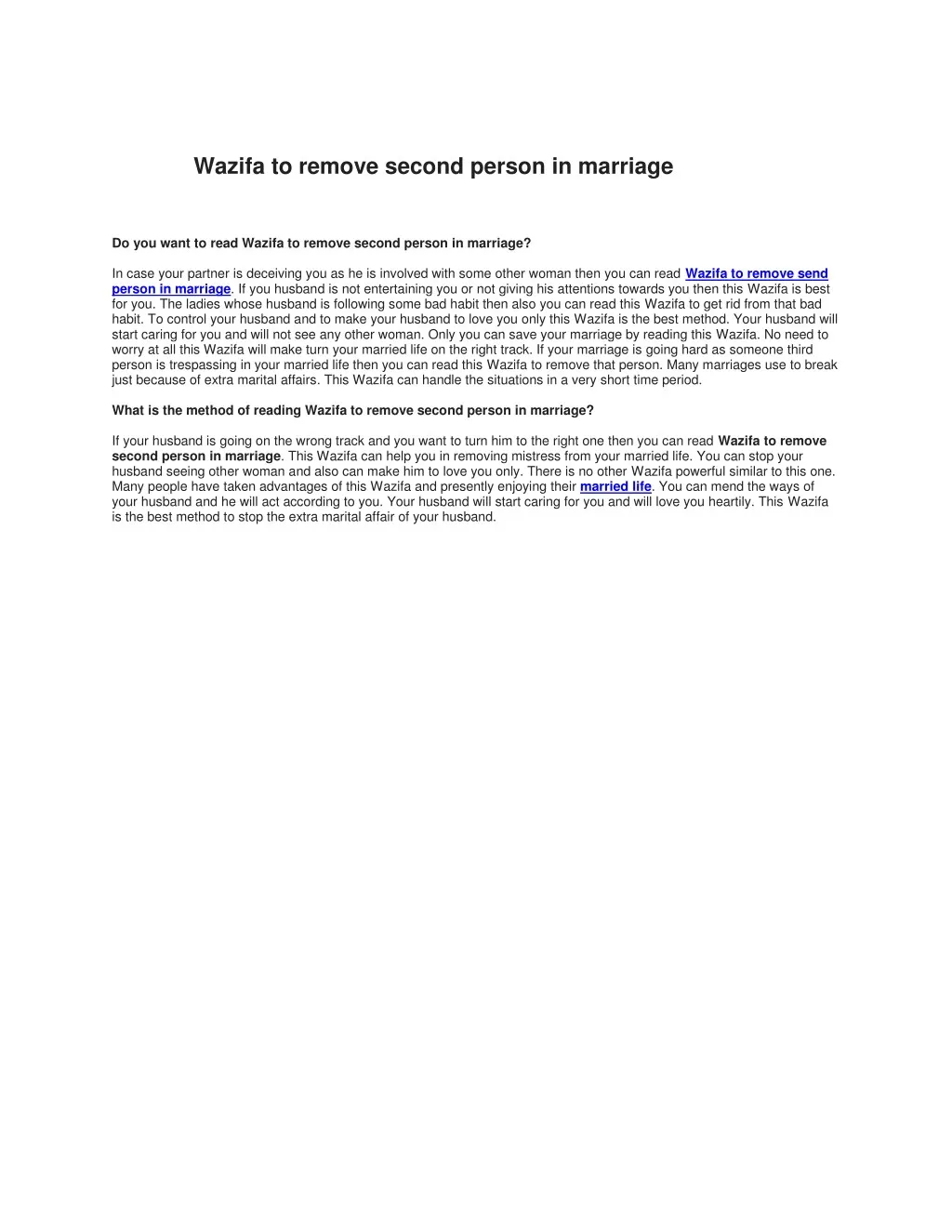 wazifa to remove second person in marriage