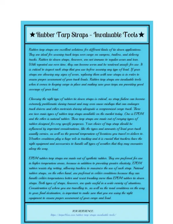 Rubber Tarp Straps Invaluable Tools