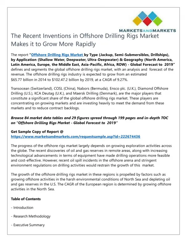 The Recent Inventions in Offshore Drilling Rigs Market Makes it to Grow More Rapidly
