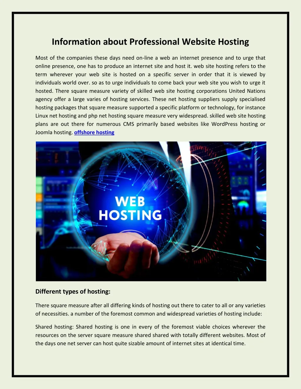information about professional website hosting