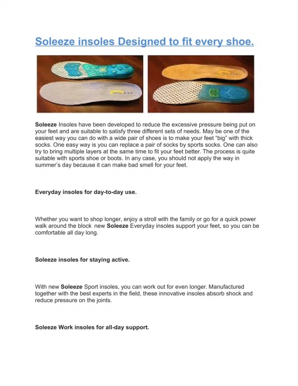 Soleeze insoles Designed to fit every shoe