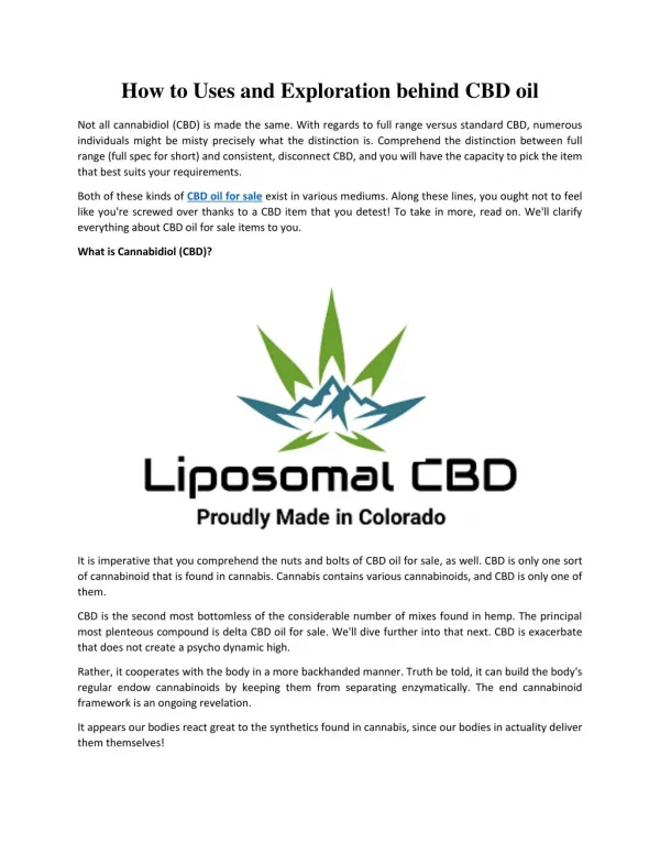 How to Uses and Exploration behind CBD oil | liposomal-cbd