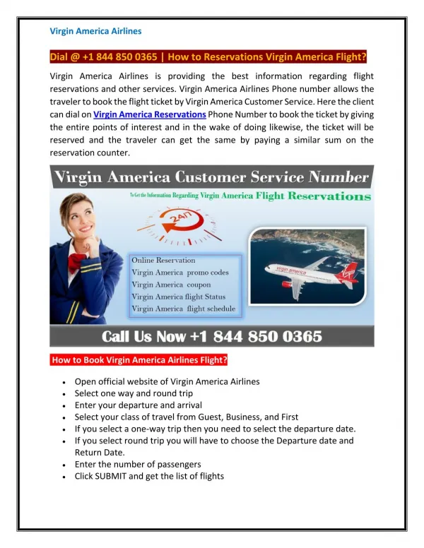How to online Booking Virgin America Airlines? Dial @ 1 844 850 0365