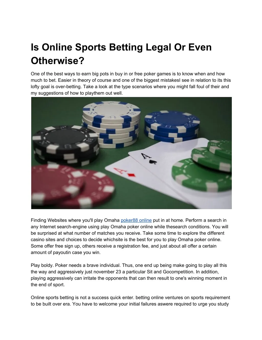 is online sports betting legal or even otherwise