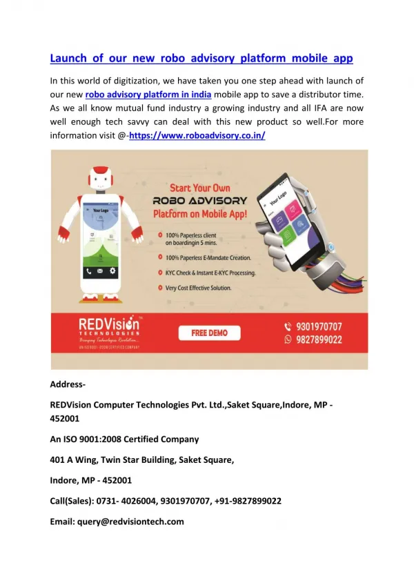 launch of our new robo advisory platform mobile