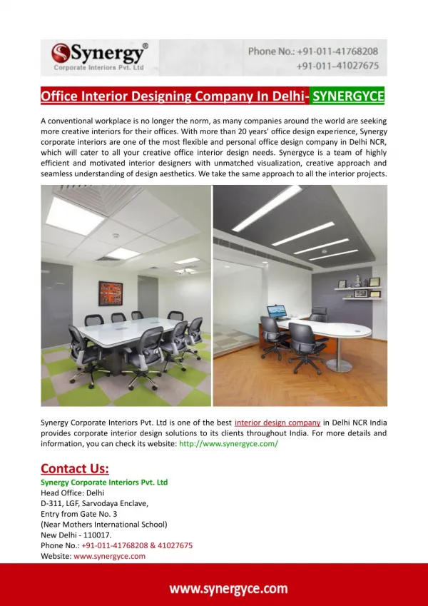 Office Interior Designing Company In Delhi- SYNERGYCE
