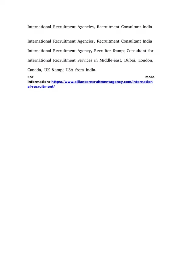 International Recruitment Agencies, Recruitment Consultant India