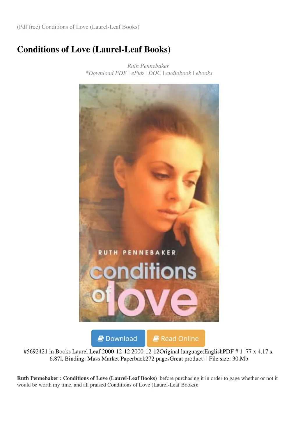 pdf free conditions of love laurel leaf books