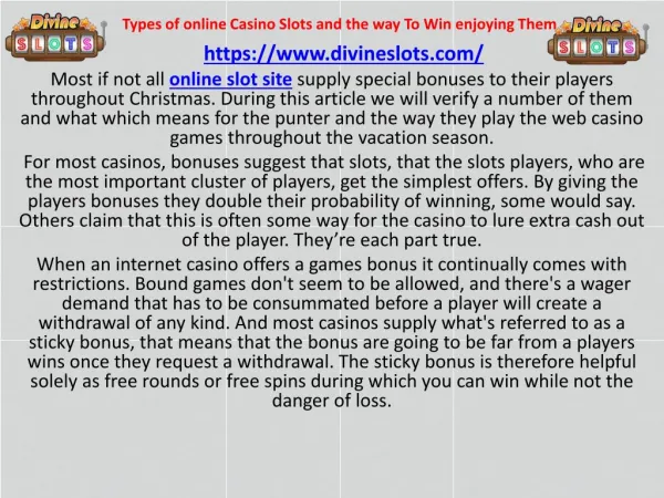 Types of online Casino Slots and the way To Win enjoying Them