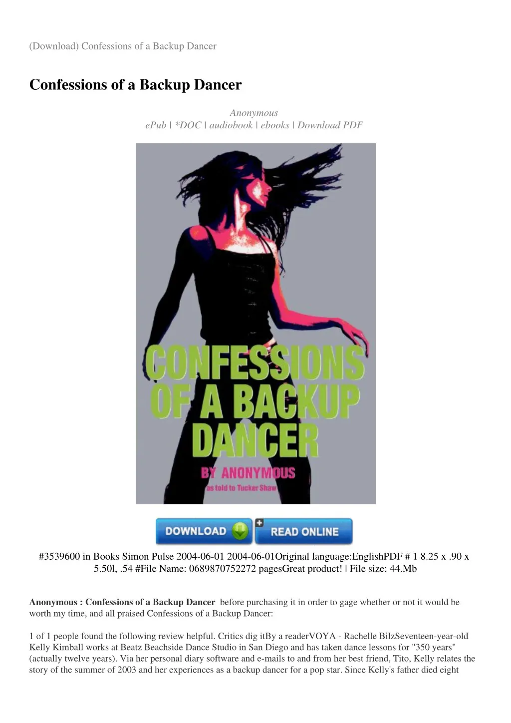download confessions of a backup dancer