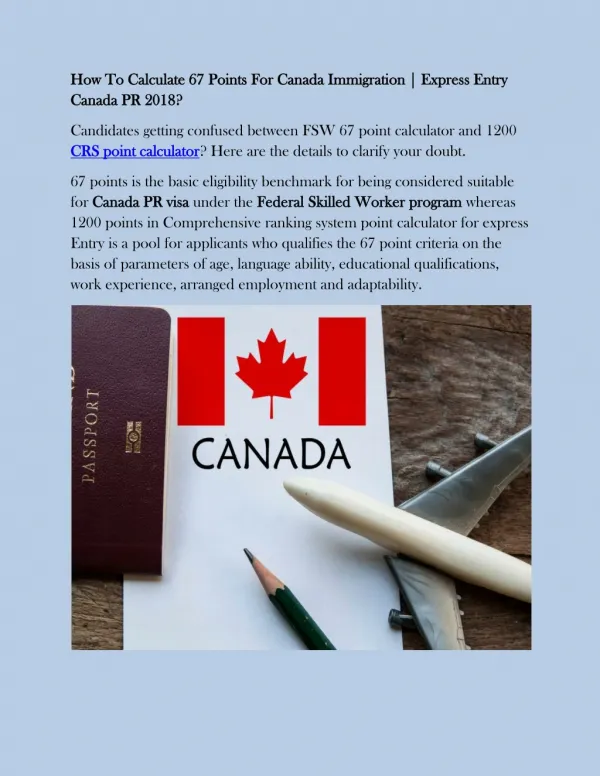 How To Calculate 67 Points For Canada Immigration - AP Immigration