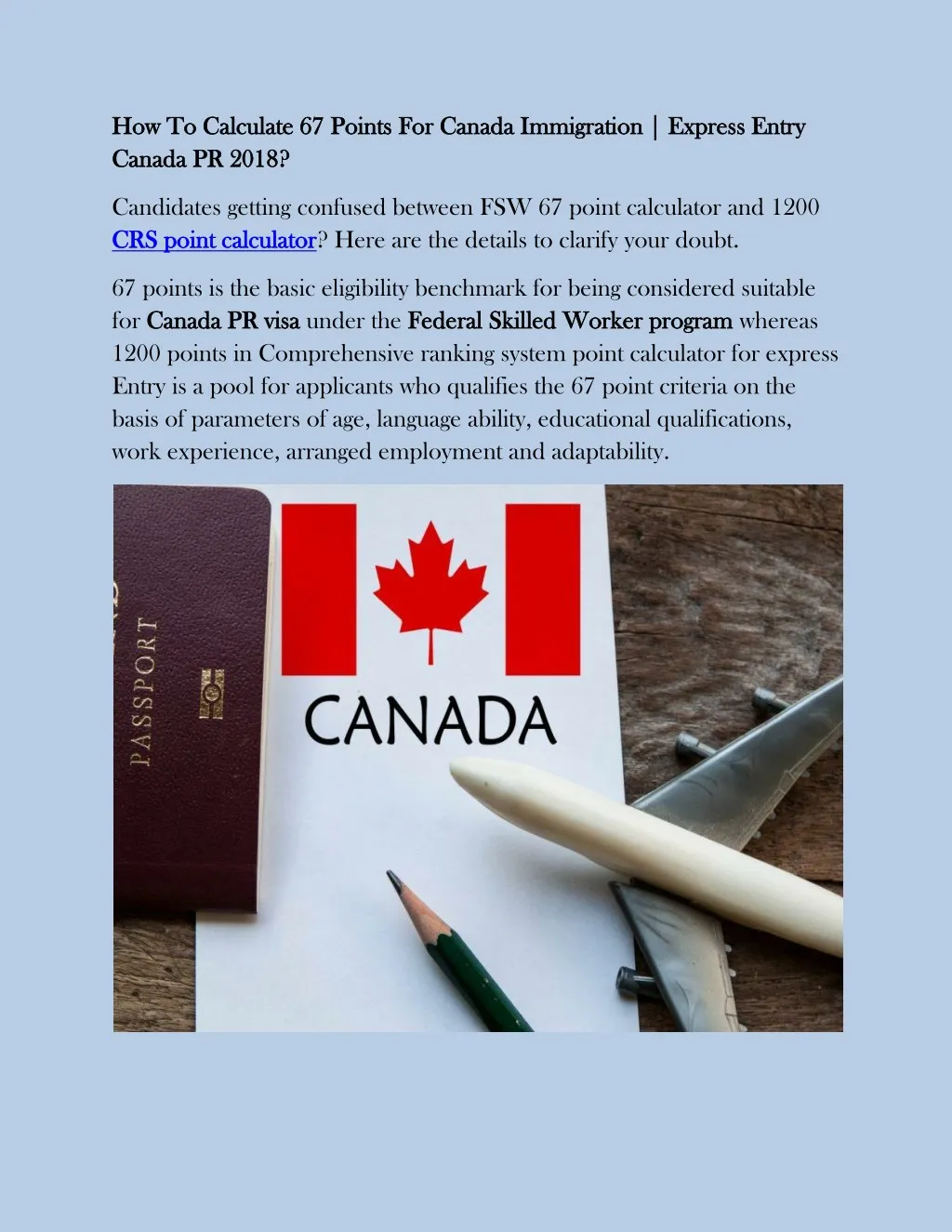how to calculate 67 points for canada immigration