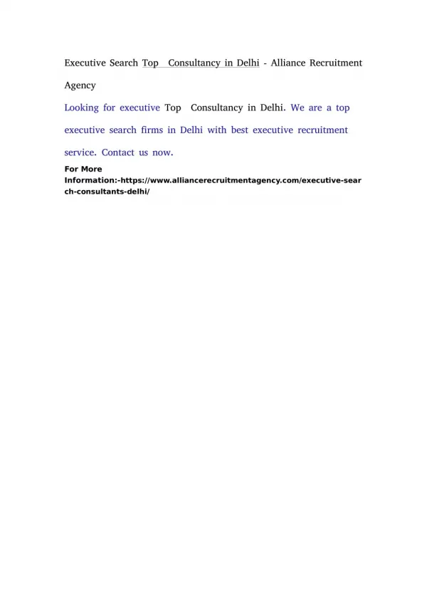Executive Search Top Consultancy in Delhi - Alliance Recruitment Agency