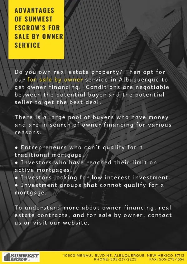 Advantages of Sunwest Escrow’s For Sale by Owner Service