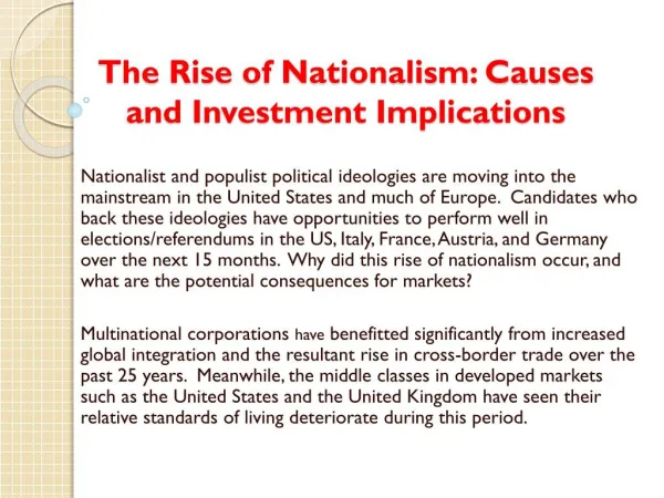 The Rise of Nationalism: Causes and Investment Implications