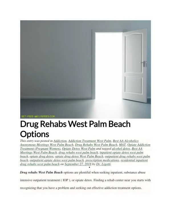 Drug Rehabs West Palm Beach Options