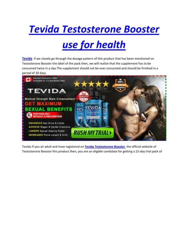 Tevida Testosterone Booster use for health