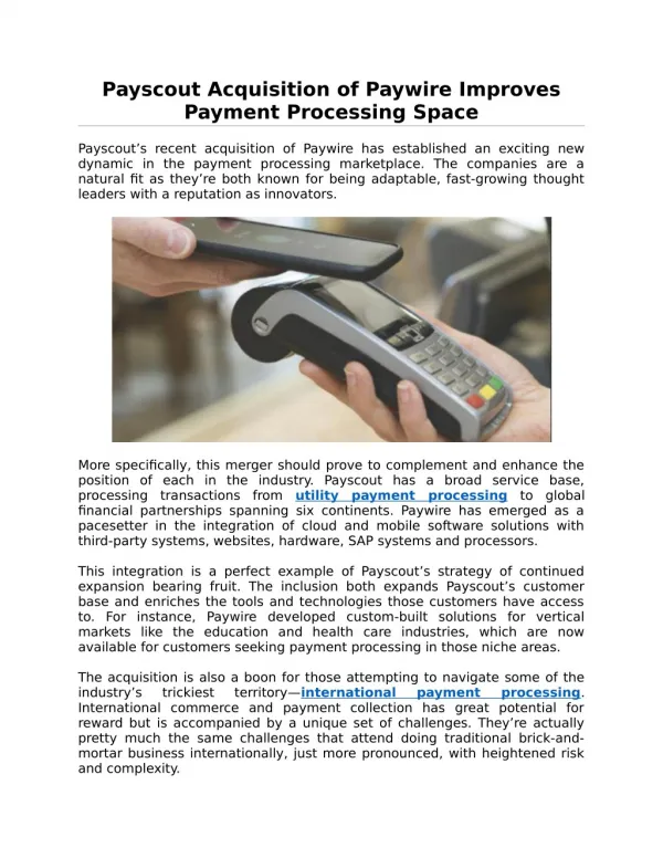 Payscout Acquisition of Paywire Improves Payment Processing Space
