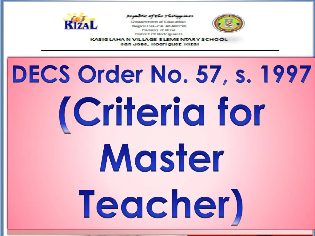 decs order no 57 s 1997 criteria for master