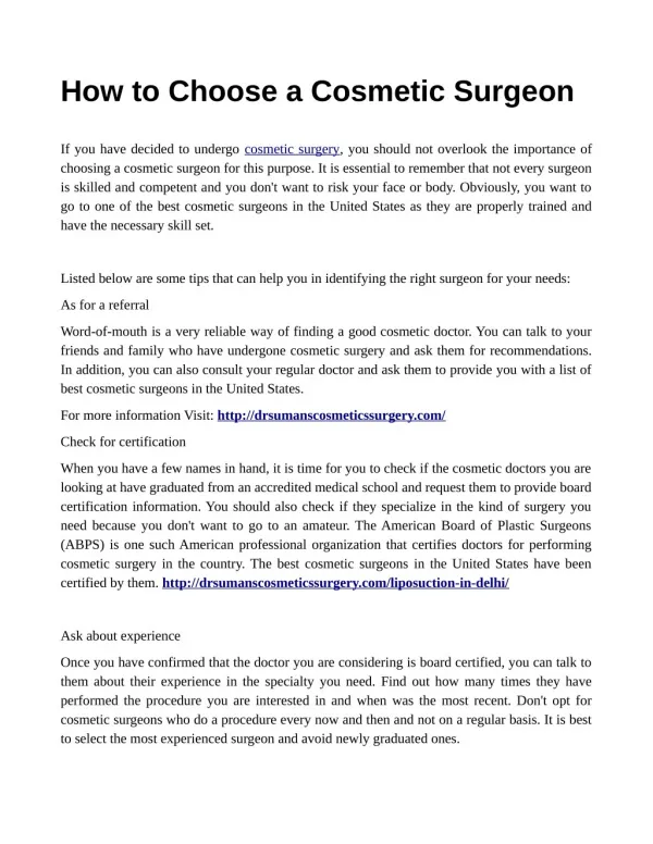 How to Choose a Cosmetic Surgeon