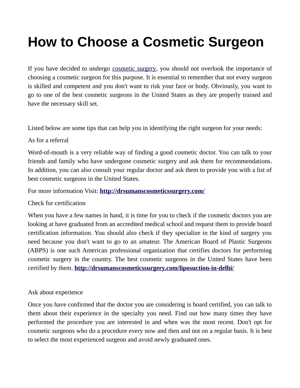 how to choose a cosmetic surgeon