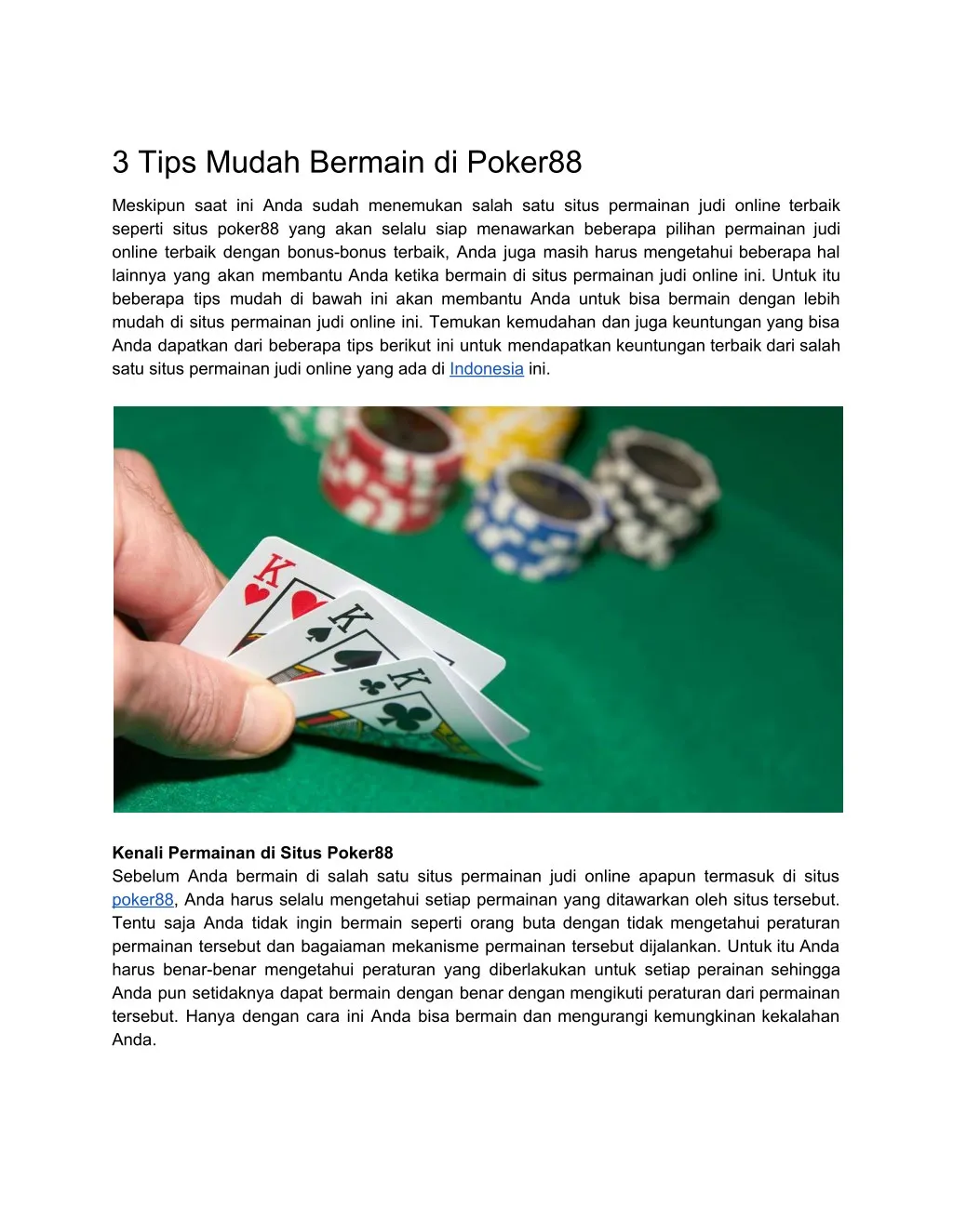 3 tips mudah bermain di poker88