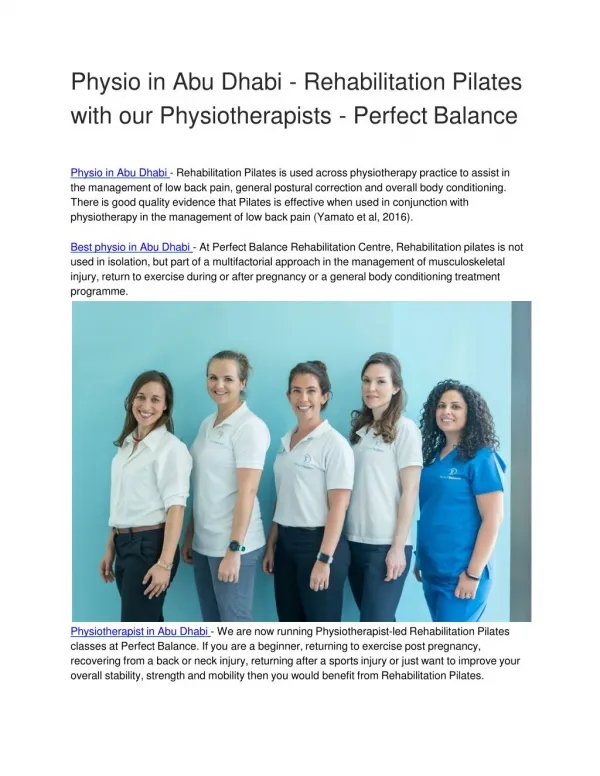 Physio in Abu Dhabi - Rehabilitation Pilates with our Physiotherapists - Perfect Balance