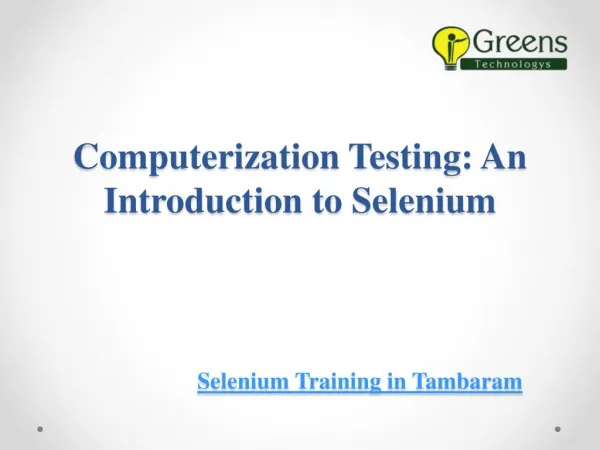 Computerisation Testing: An Introduction to Selenium