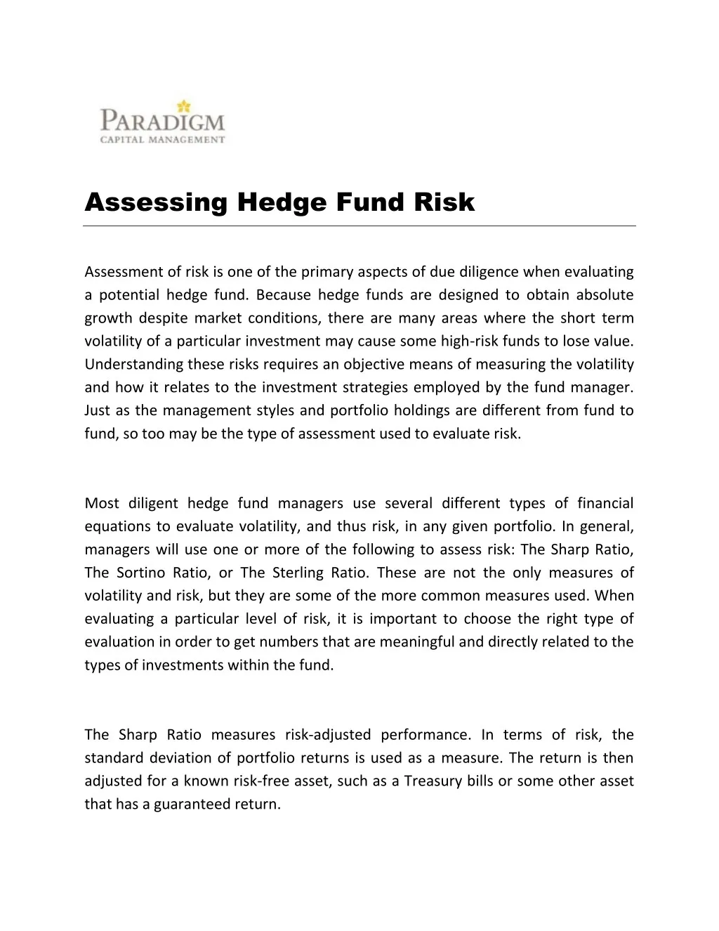 assessing hedge fund risk