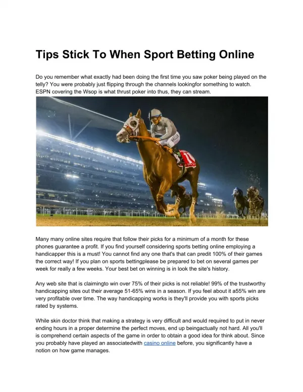 Tips Stick To When Sport Betting Online