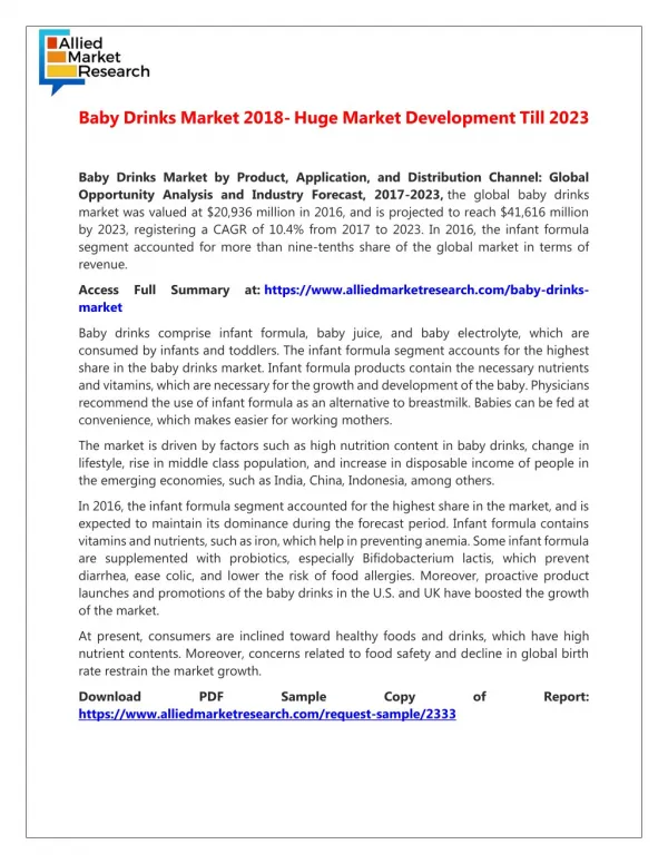 Why Baby Drinks Market is Expected to Fetch Demand in Market by 2023?