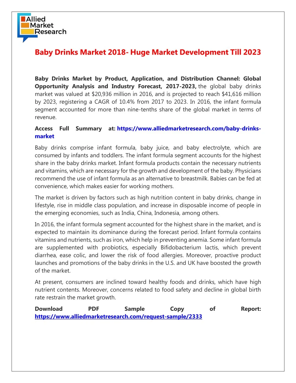 baby drinks market 2018 huge market development