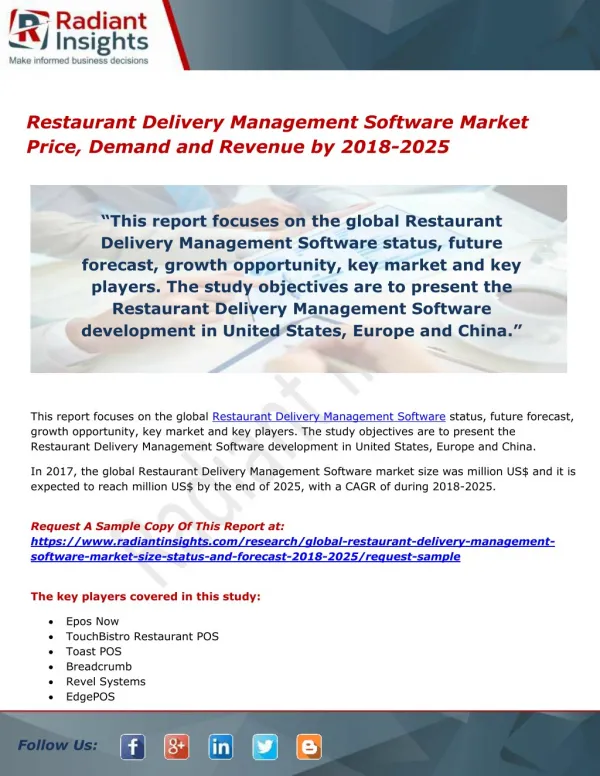 Restaurant Delivery Management Software Market Price, Demand and Revenue by 2018-2025