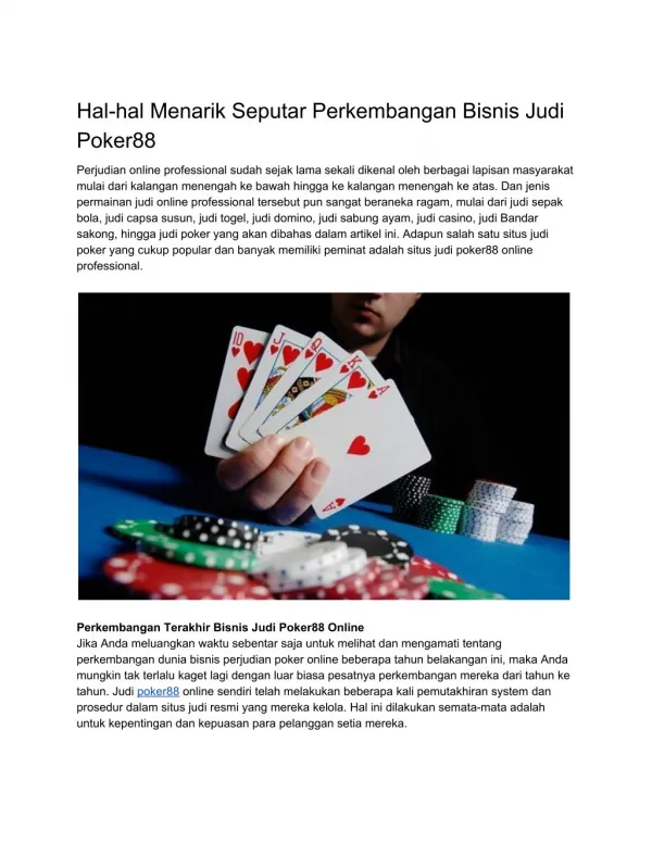 Hal-hal Menarik Seputar Perkembangan Bisnis Judi Poker88