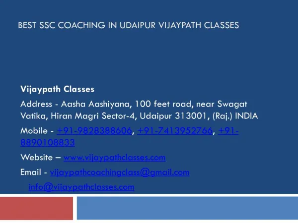 Best SSC Coaching in Udaipur Vijaypath Classes
