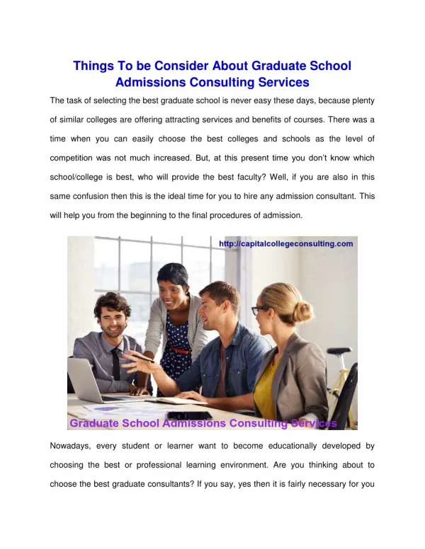 Things To be Consider About Graduate School Admissions Consulting Services